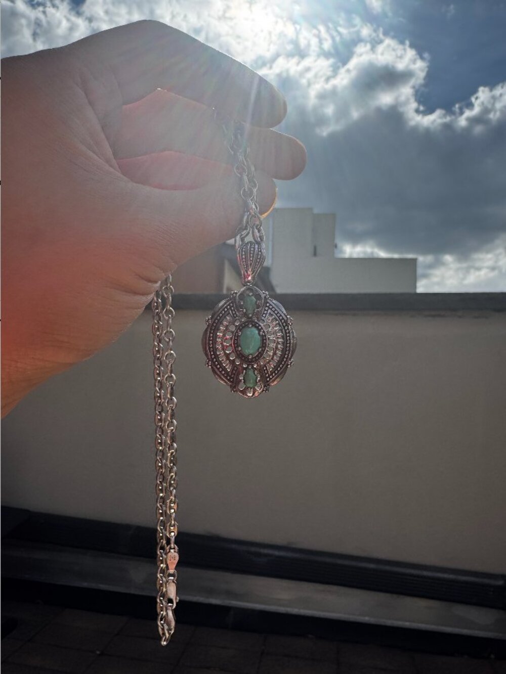Vintage Milor Italy Sterling Silver Puff Link Turquoise Necklace ~20"